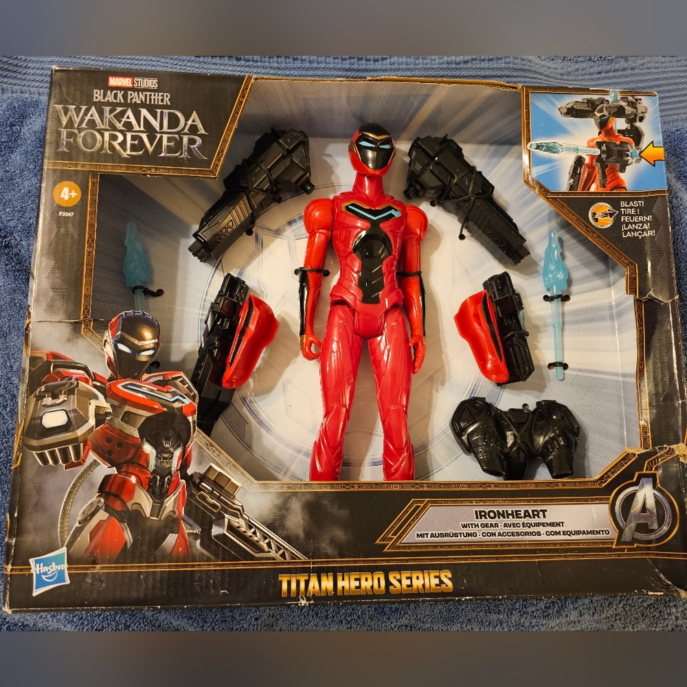 Black Panther Wakanda Forever Ironheart Action Figure with gear.